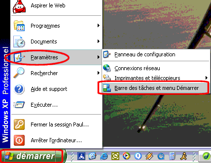 Personnalise la  Barre des tâches, la liste des programmes et les fichiers du menu Démarrer