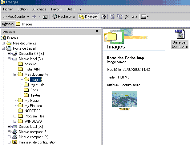 Les dossiers sur lesquels vous cliquez apparaissent dans la partie droite de l'explorateur Windows