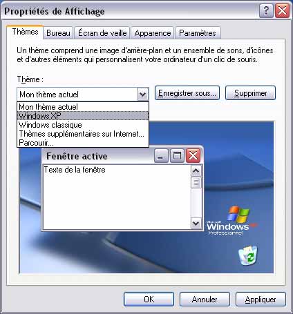 Thème du bureau de Windows XP